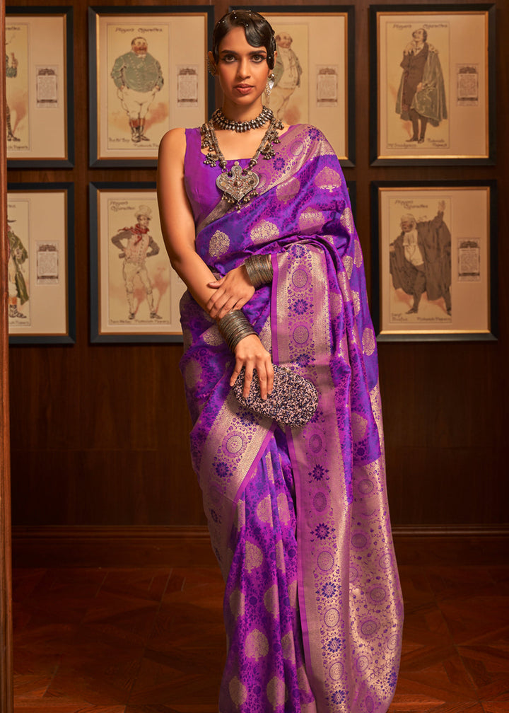 Dahila Purple Woven Banarasi Silk Saree