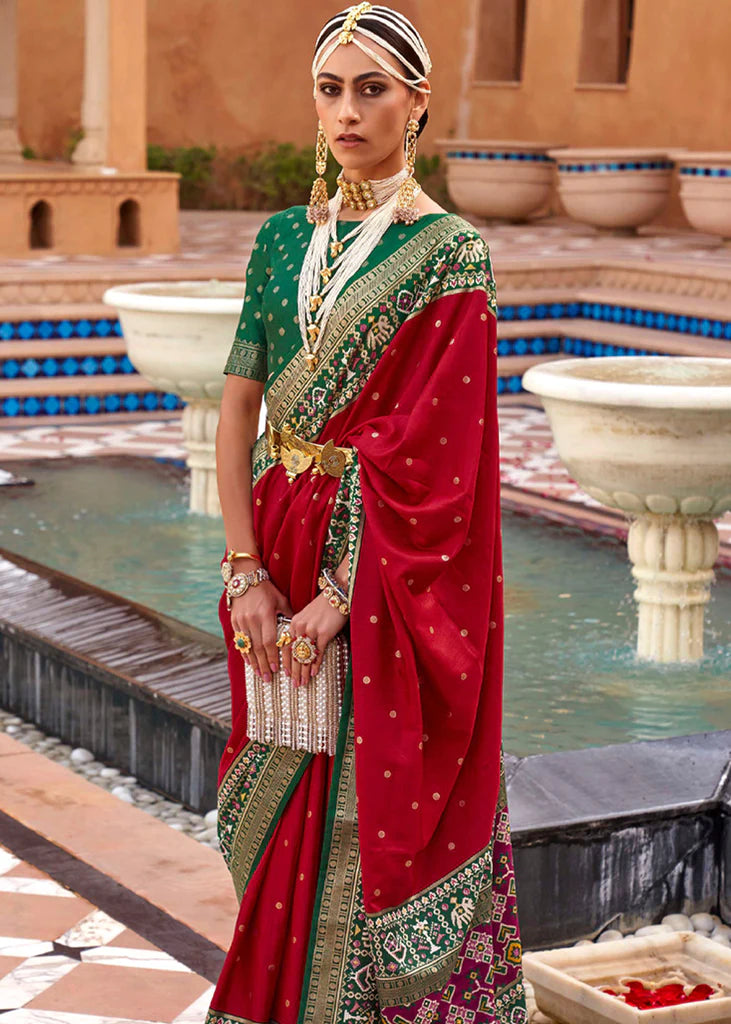 Red And Green Designer Patola Saree