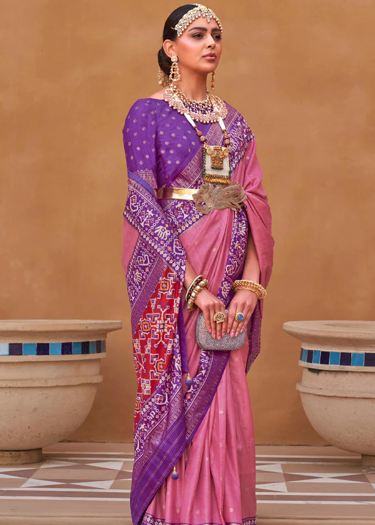 Opera Mauve Purple Hand Woven Tussar Cotton Silk Saree With Sequins Wo –  zarikaariindia.com