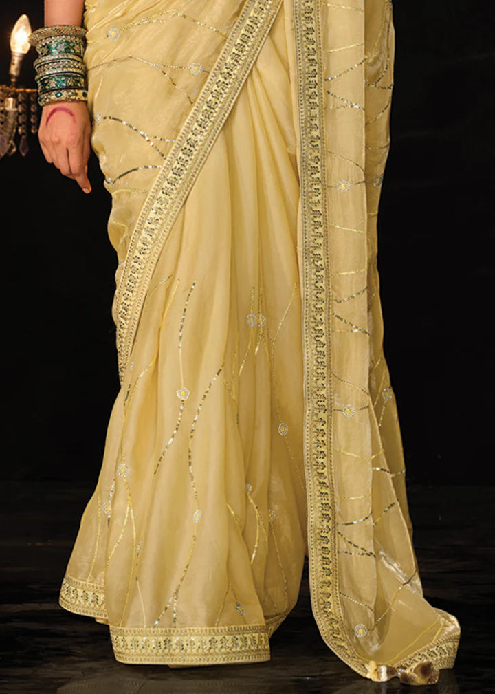 Delight Yellow Heavy Embroidery Designer Saree