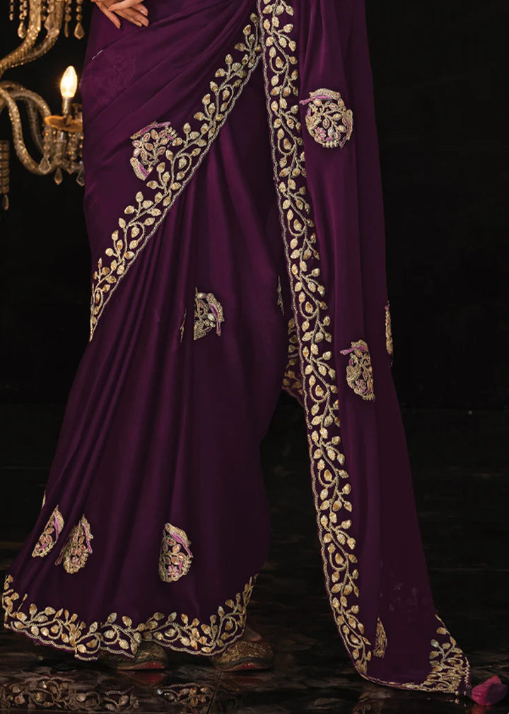 Rich Purple Tissue Embroidery Designer Saree