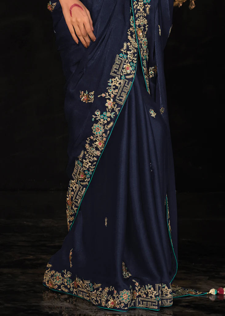 Traditional Blue Tissue Embroidery Designer Saree (Copy)