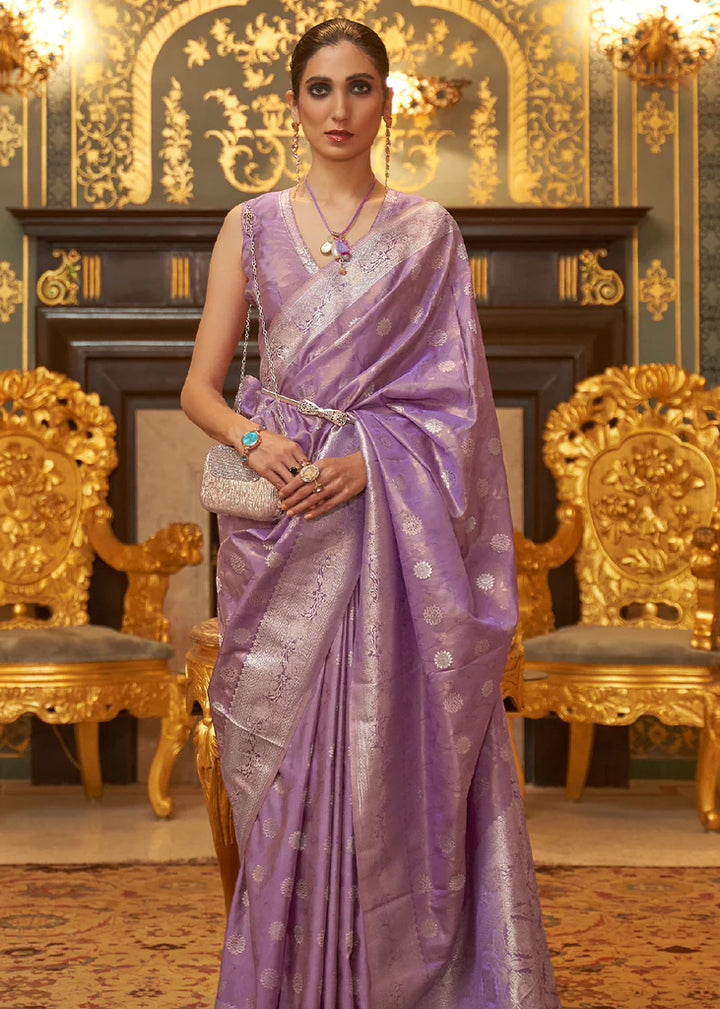 Shaded Purple Woven Banarasi Silk Saree With Blouse