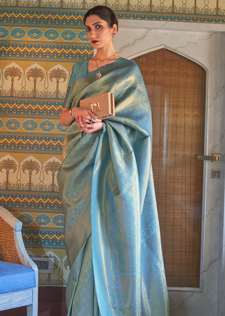 Sky Blue Woven Kanjivaram Silk Saree