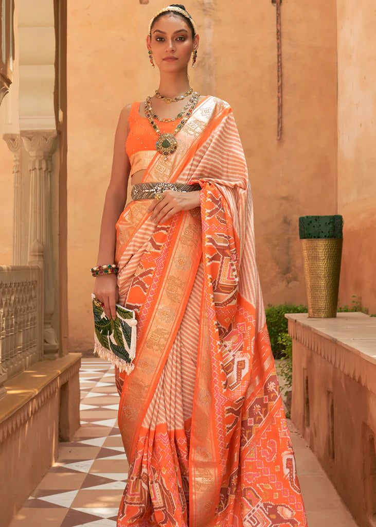 Orange Peel Designer Silk Saree With Blouse