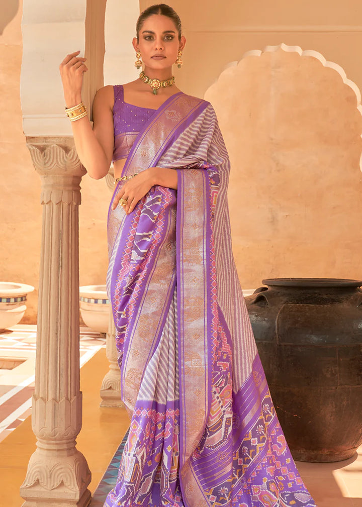 Lovender Designer Silk Patola Saree With Blouse