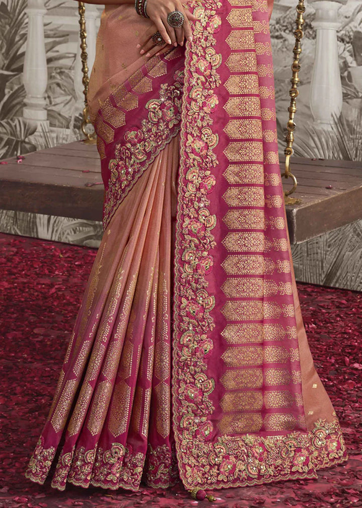 Berry Pink Heavy Embroidery Designer Saree