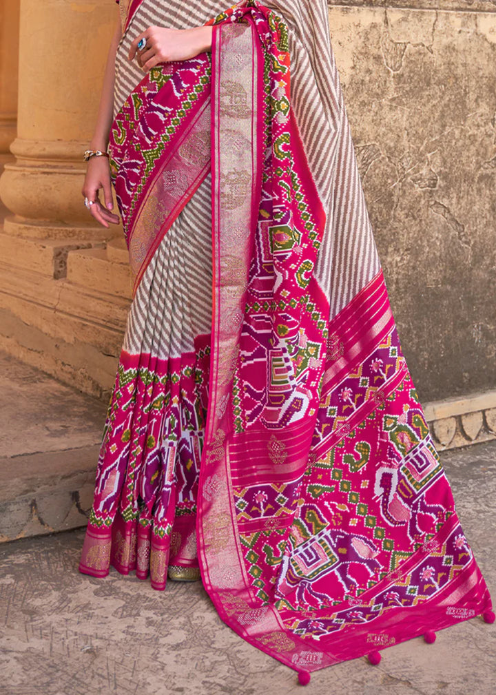 Delight Pink Designer Silk Patola Saree With Blouse