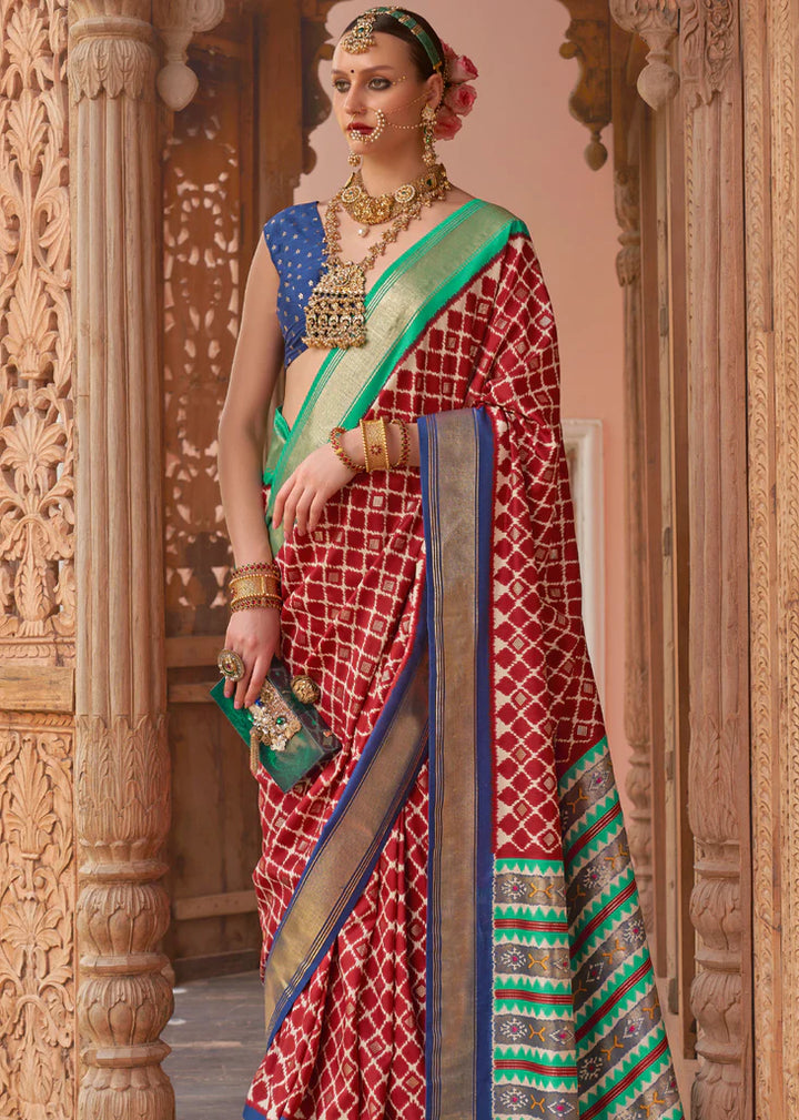 Tango Red And Blue Designer Patola Saree