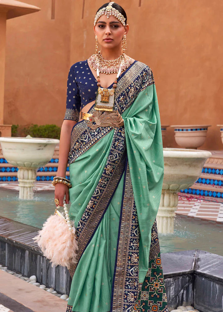 Fair Green And Blue Designer Patola Saree