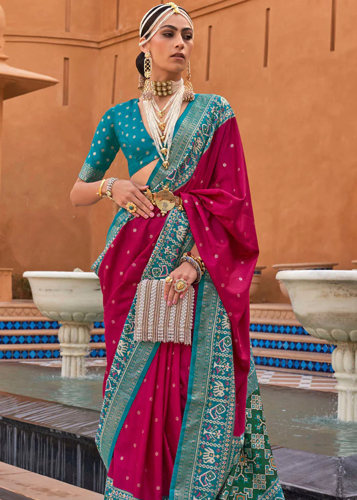 Magenta Pink And Blue Designer Patola Saree