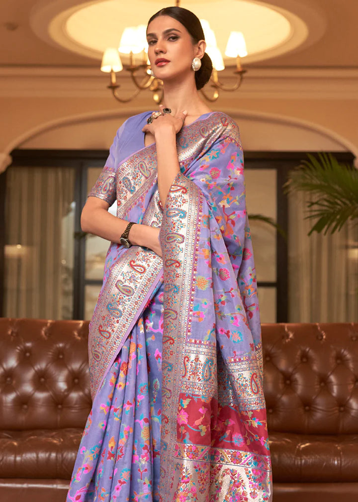 Multi Color Lovender Woven Kashmiri Saree