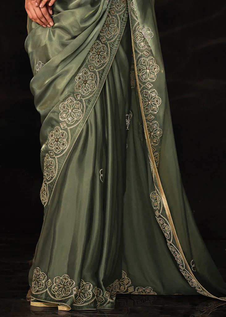 Souf Green Heavy Embroidery Designer Saree