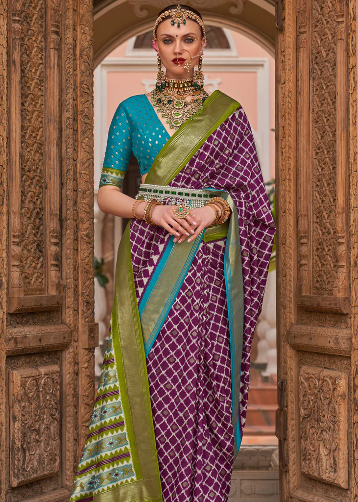 Deep Purple And Blue Designer Patola Saree