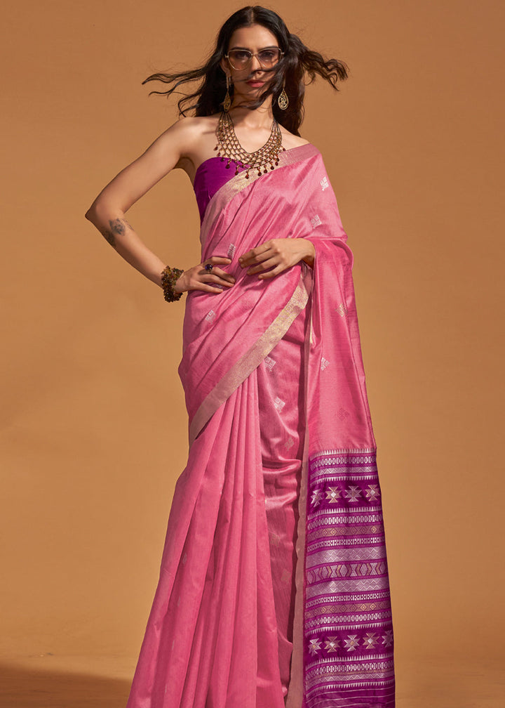 Pink Purple Handloom Weaving Saree