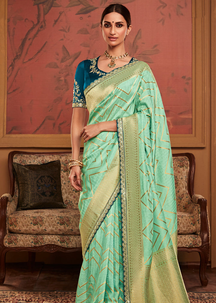 Pista Green Designer Soft Pure Dola Silk Saree