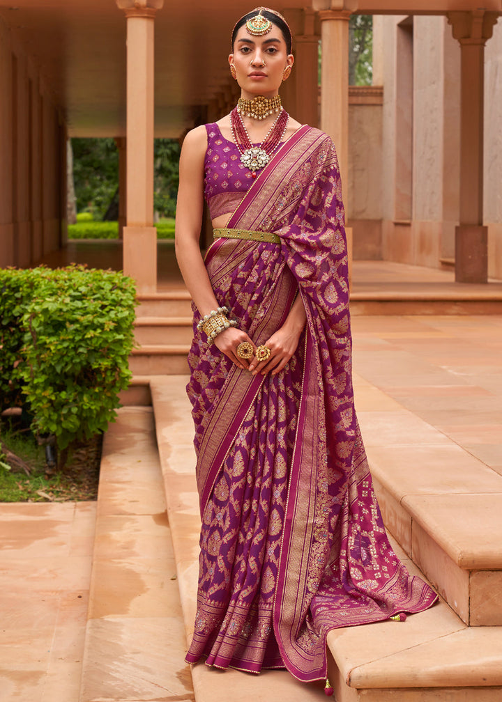 Royal Purple Woven Brasso Silk Saree With Blouse