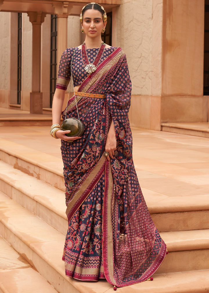 Depth Blue Woven Brasso Silk Saree With Blouse