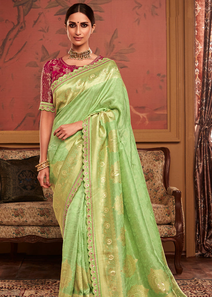 Light Green Designer Soft Pure Dola Silk Saree