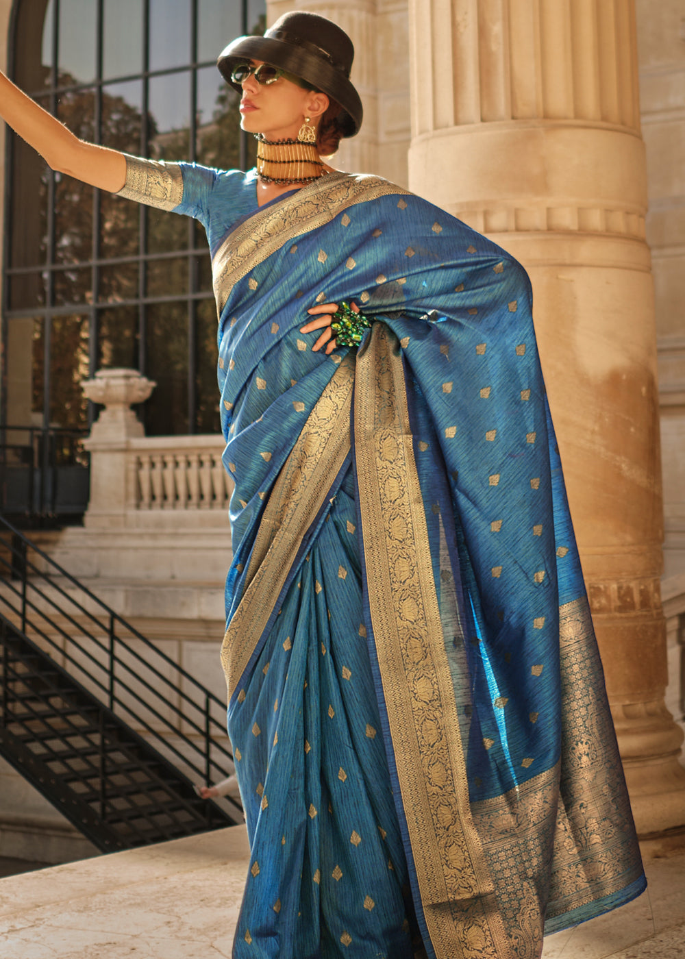 Blue Handloom Weaving khadi silk saree