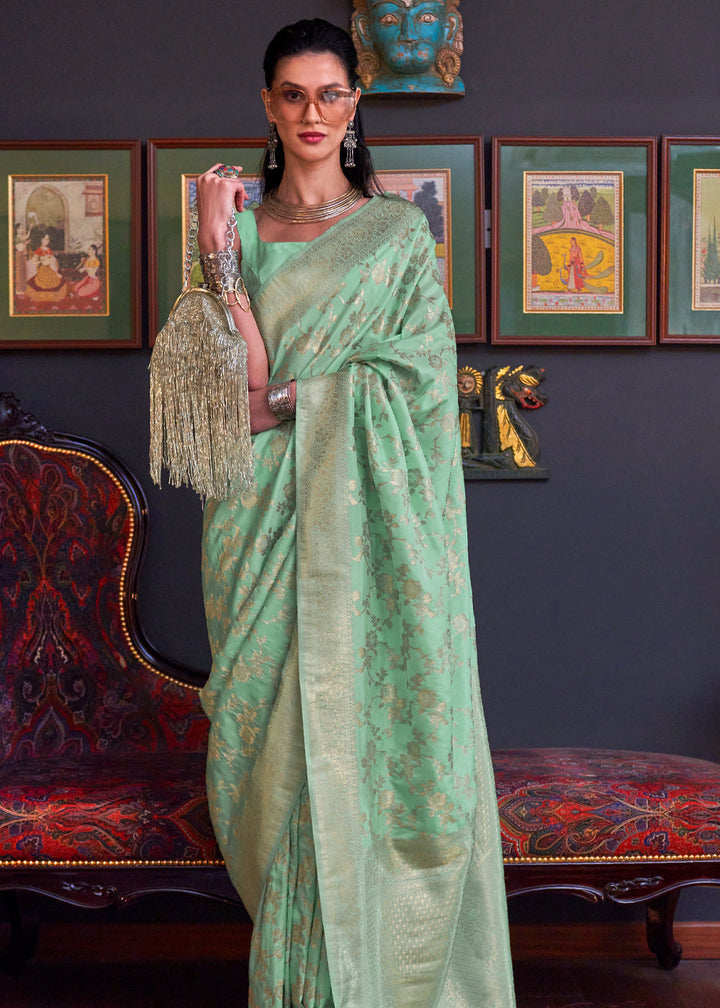 Sea Green Katan Handloom Weaving Silk Saree