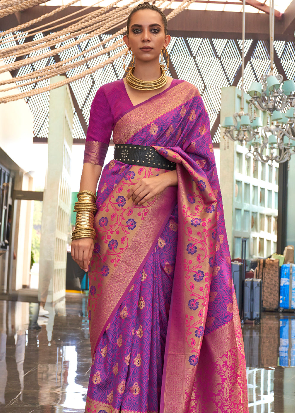 Purple Handloom Woven Silk Saree