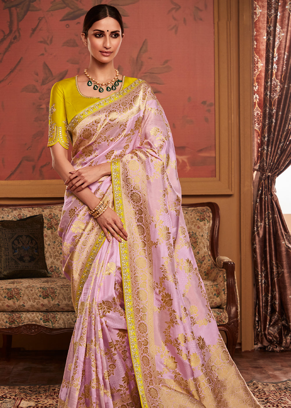 Light Purple Designer Soft Pure Dola Silk Saree