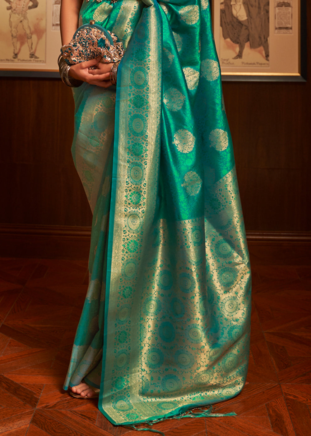 Jungle Green Woven Banarasi Silk Saree