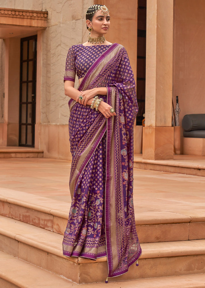 Orchid Purple Woven Brasso Silk Saree With Blouse