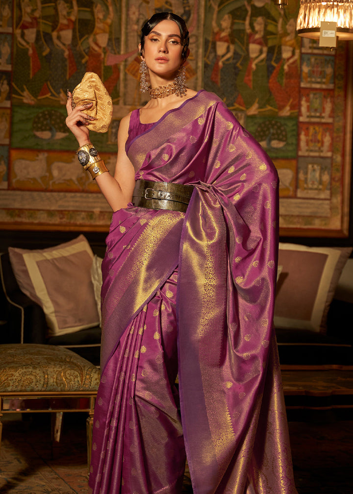 Mulberry Purple Handloom Woven Silk Saree