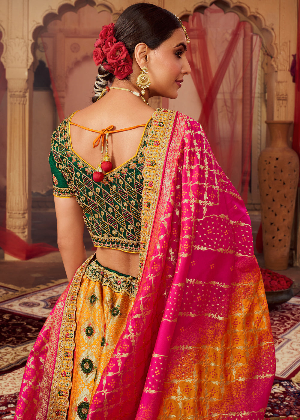 Wedding Special: Yellow And Green Banarasi Designer Embroidery Lehengas