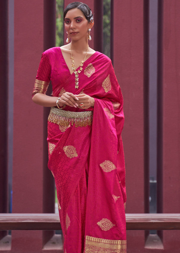 Pink Woven Banarasi Satin Silk Saree