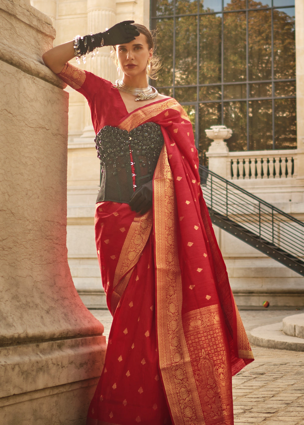 Bridal Red Handloom Weaving khadi silk saree