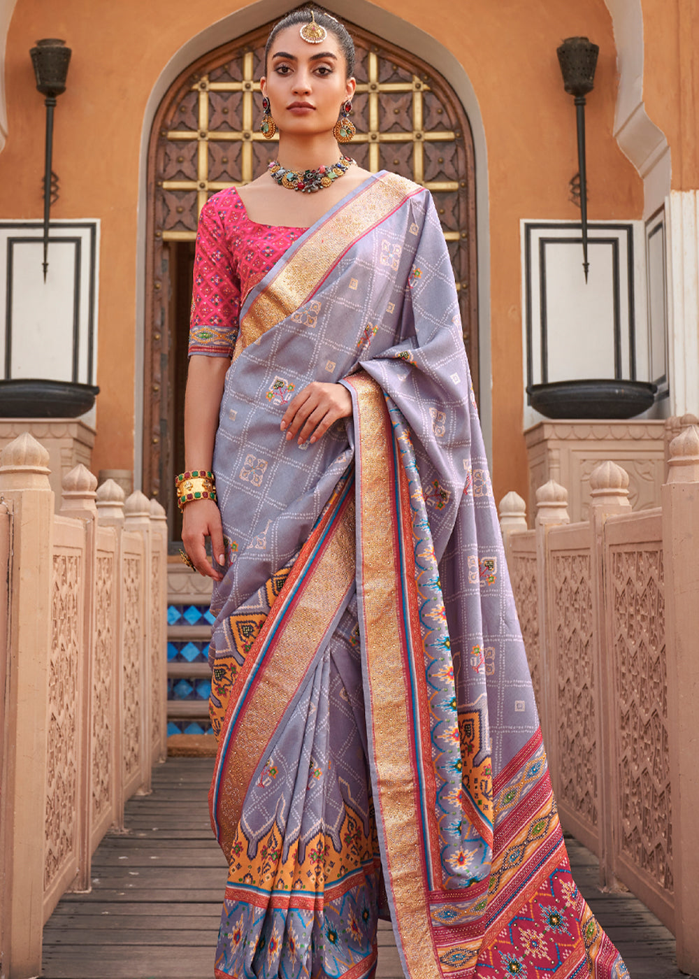 Lavender Designer Patola Silk Saree