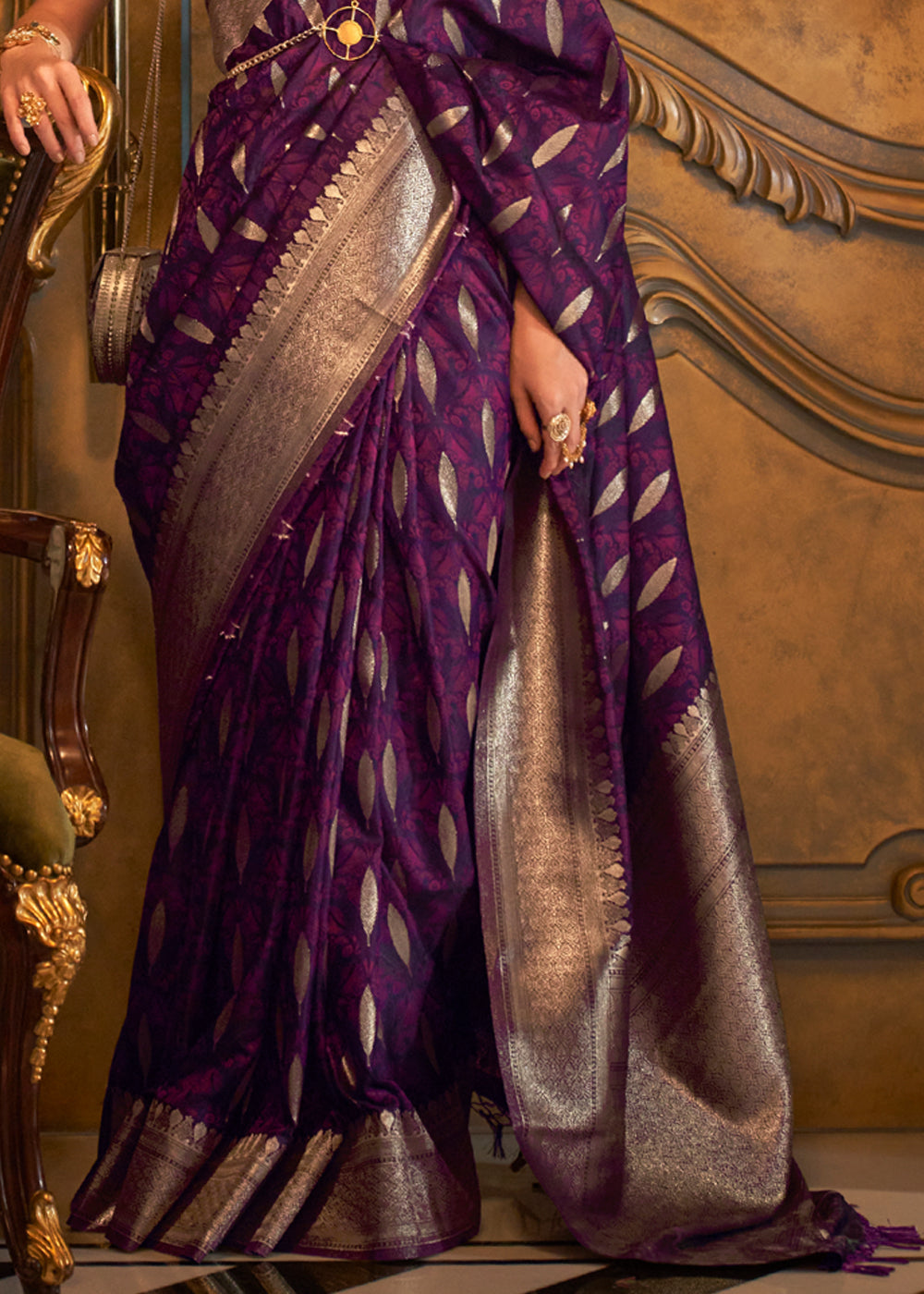 Purple Woven Banarasi Satin Silk Saree