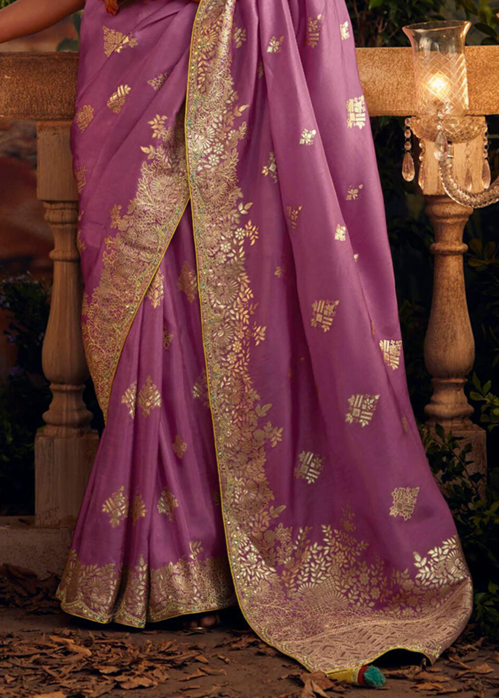 Attractive Dusty Pink Zari Woven Dola Silk Wedding Wear Saree With Blouse