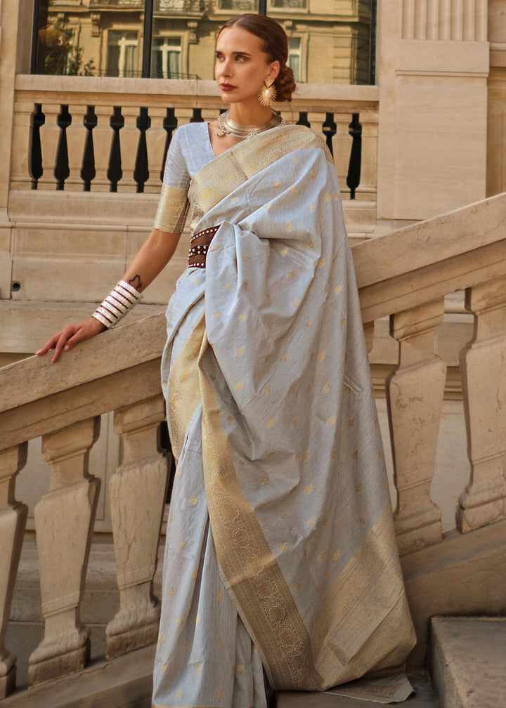 Grey Handloom Weaving khadi silk saree