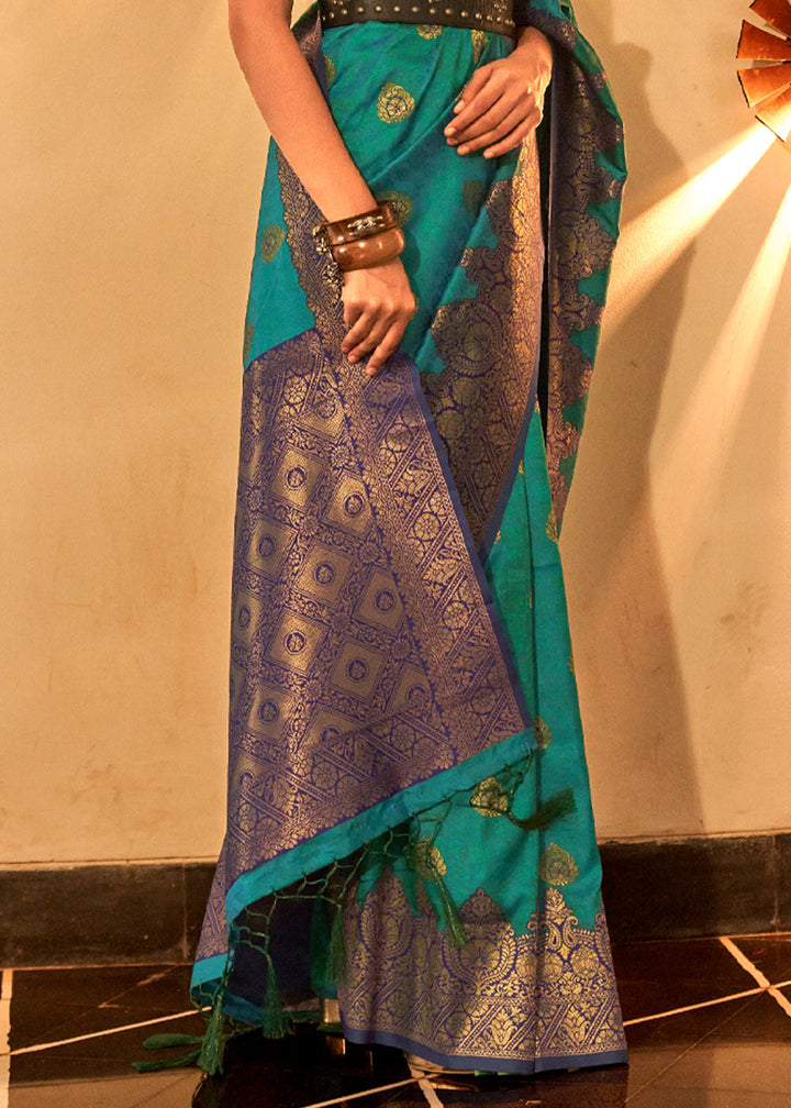 Rama Green Woven Banarasi Silk Saree