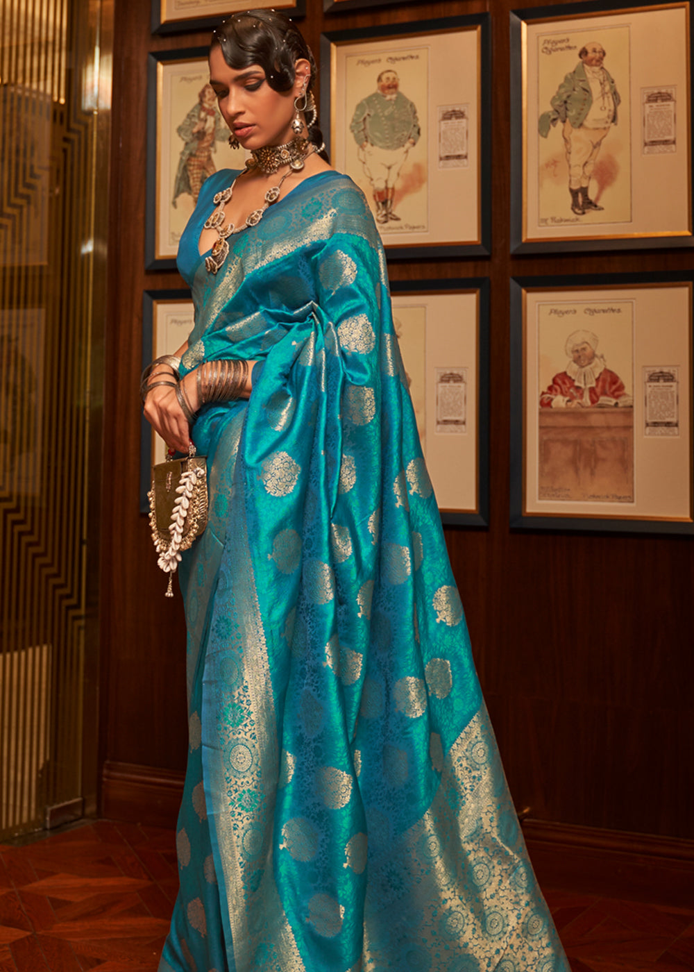 Peacock Blue Woven Banarasi Silk Saree