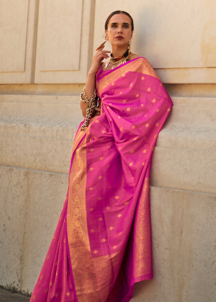 Dark Pink Handloom Weaving khadi silk saree