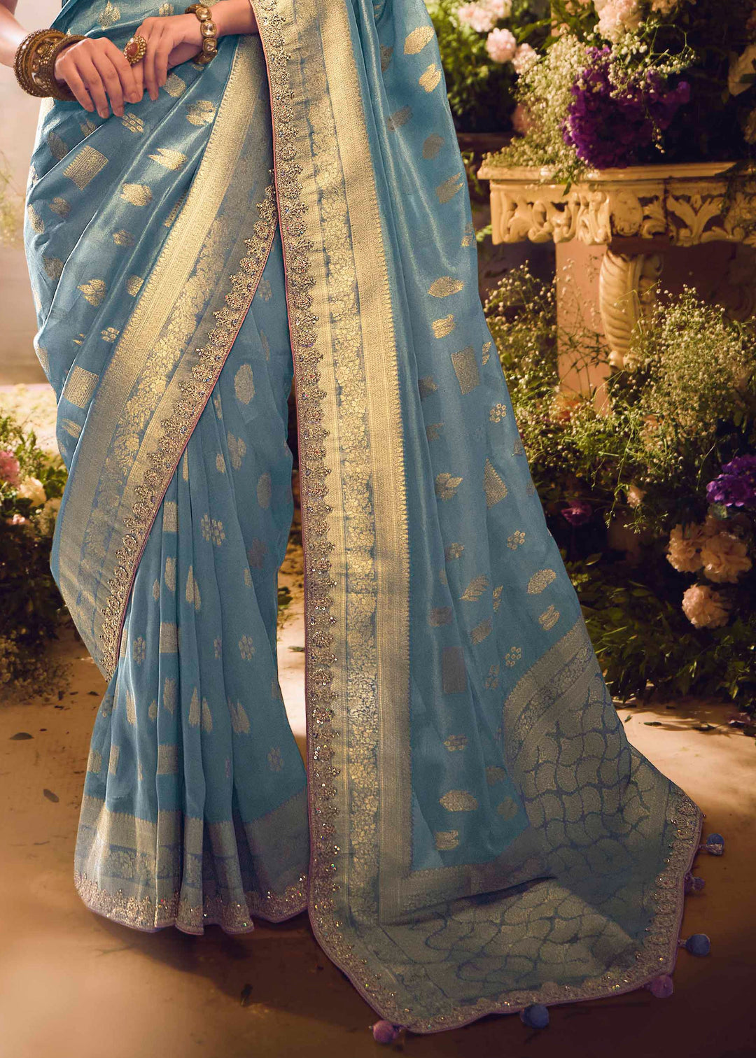 Blue Premium Banarasi Tissue Silk Designers Saree