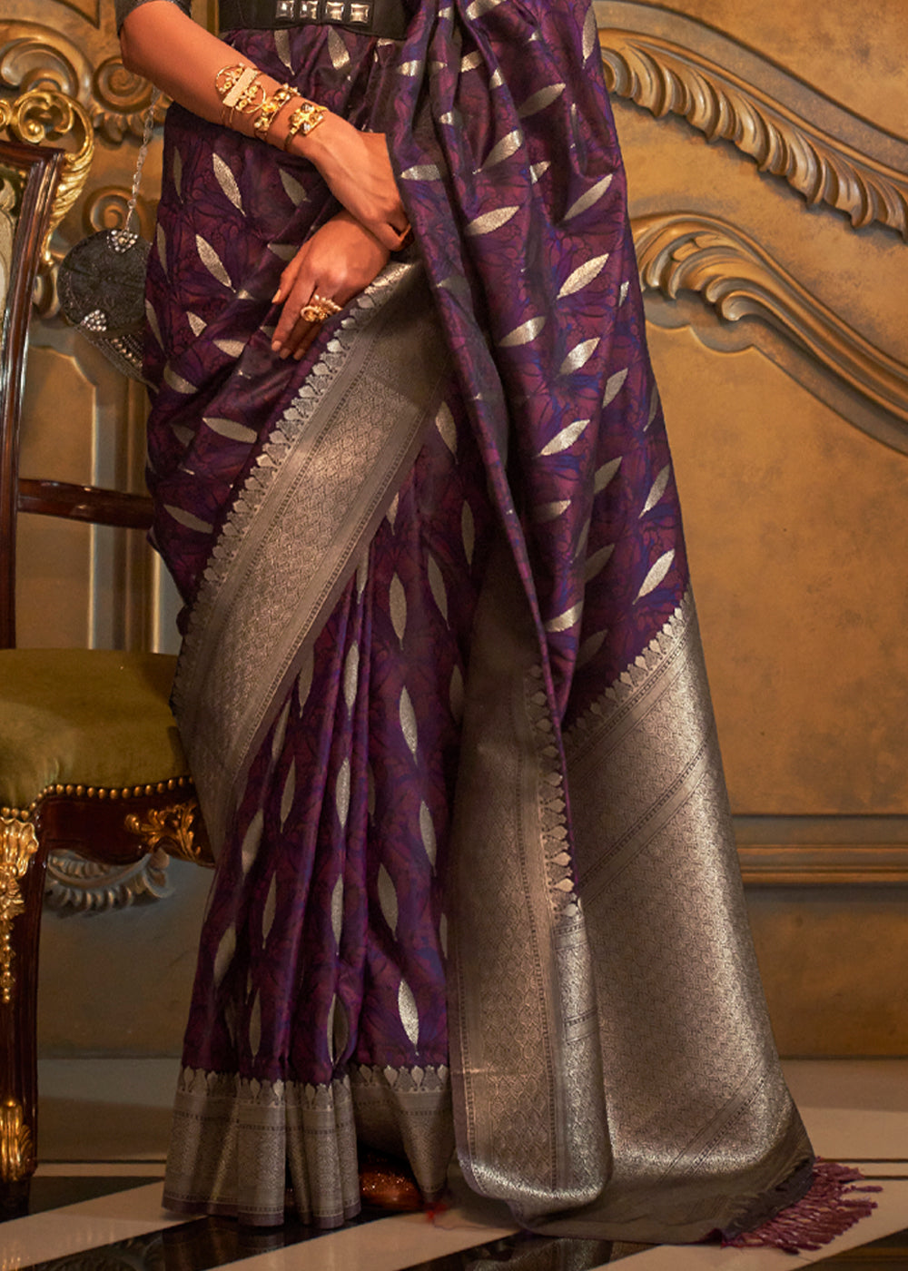 Bloom Purple Woven Banarasi Satin Silk Saree