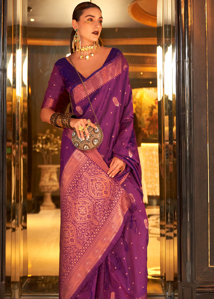 Orchid Purple Zari Handloom Woven Tussar Silk Saree