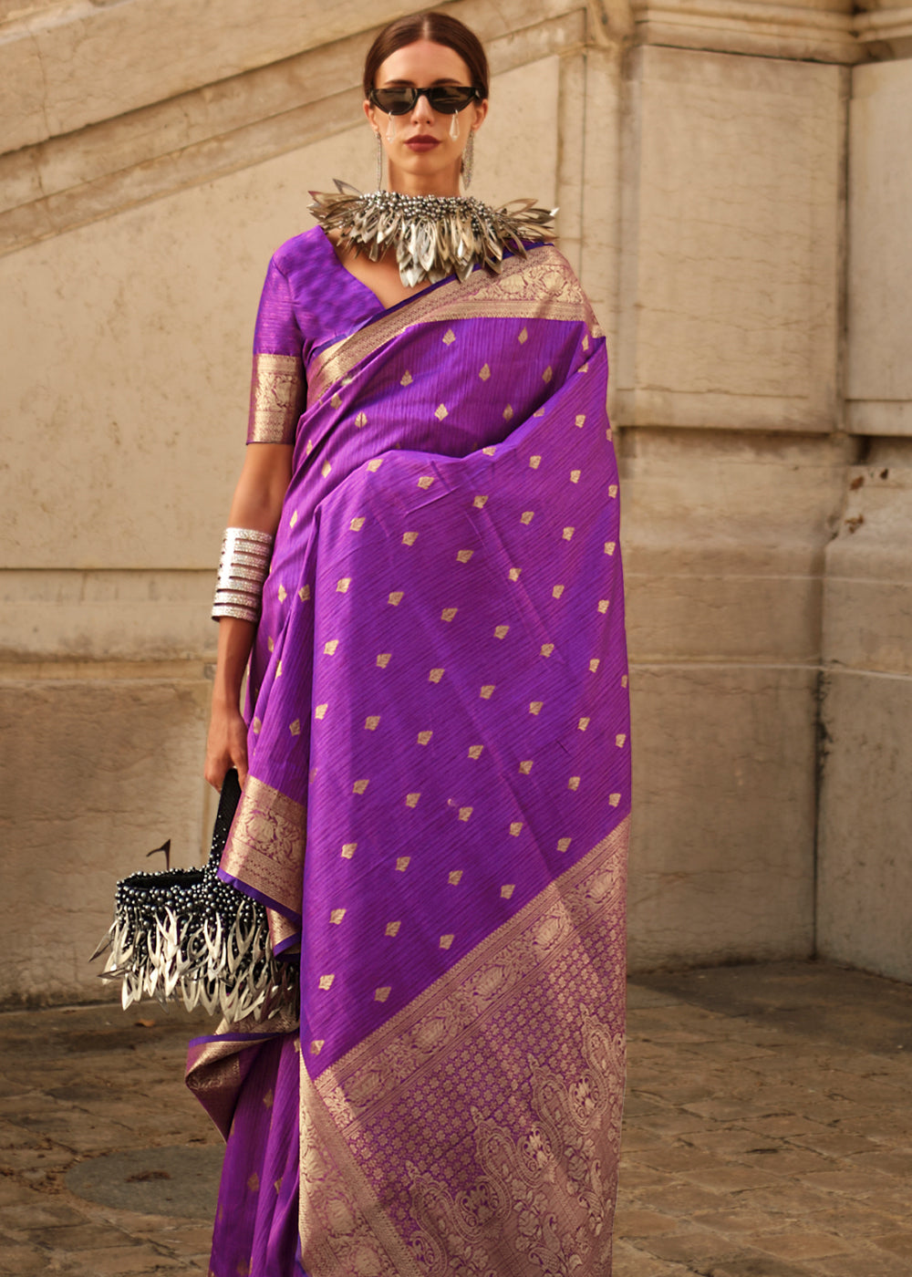 Royal Purple Handloom Weaving khadi silk saree