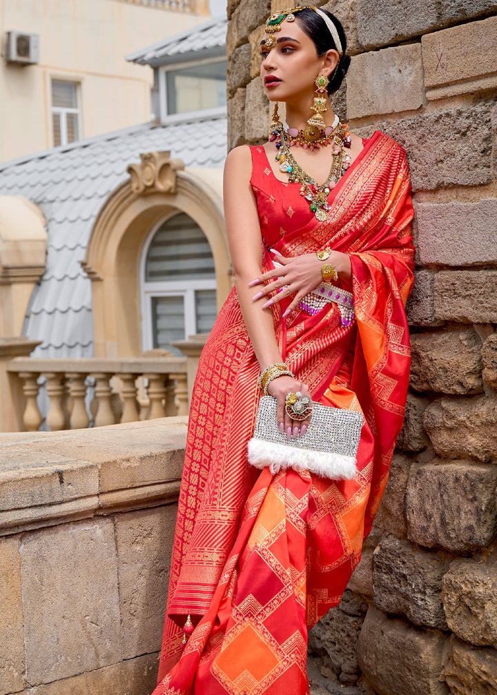 Festive Red Printed Patola Saree With Blouse