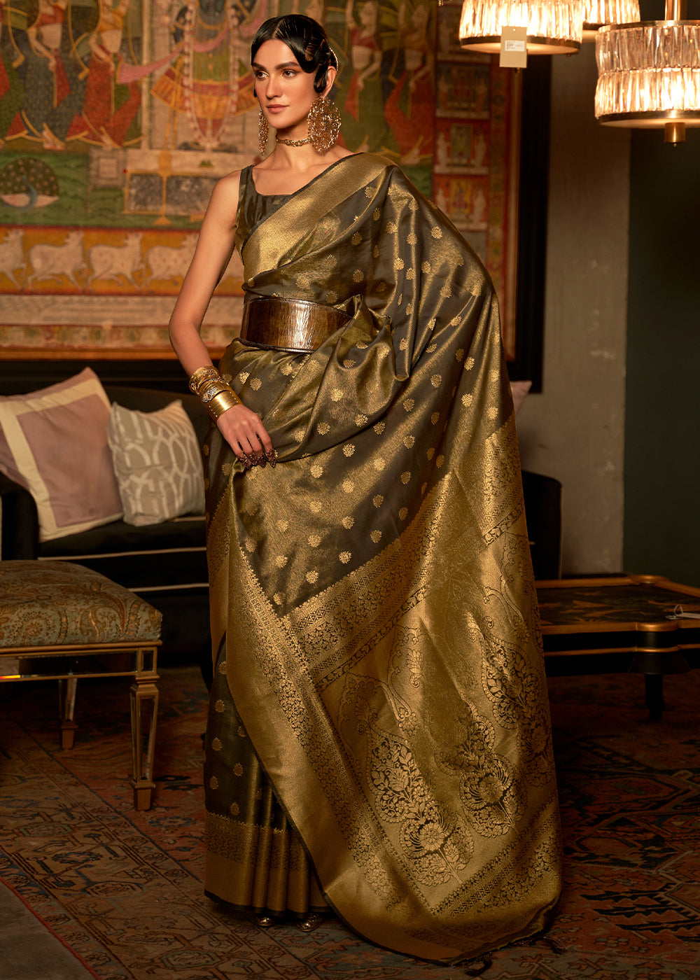 Golden Brown Handloom Woven Silk Saree