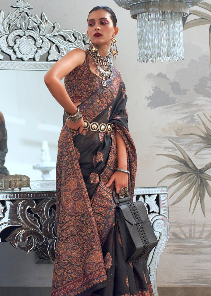 Stunning Black Woven Kashmiri Saree