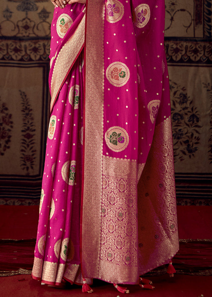 Magenta Pink Woven Georgette Silk Saree