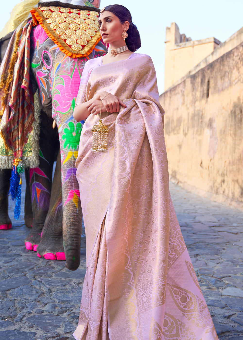 Light Pink Woven Kanjivaram Silk Saree