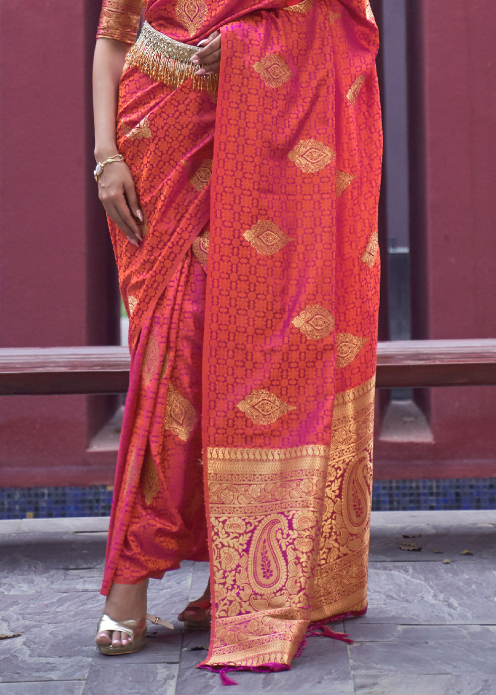 Red Woven Banarasi Satin Silk Saree